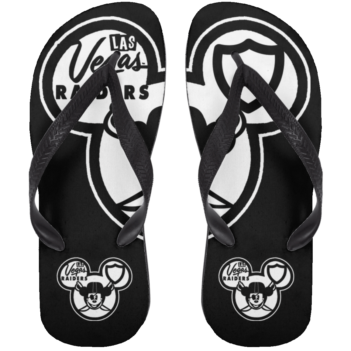 ArtichokeUSA Custom Design. Las Vegas Raiders & Mickey Mouse Mash Up. Fan Art. Parody. Adult Flip Flops