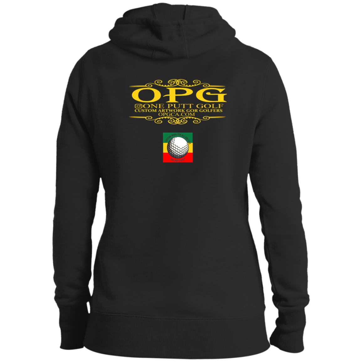 OPG Custom Design #22. One Putt / One Love Parody with Fan Art. Female Edition. Ladies' Pullover Hooded Sweatshirt