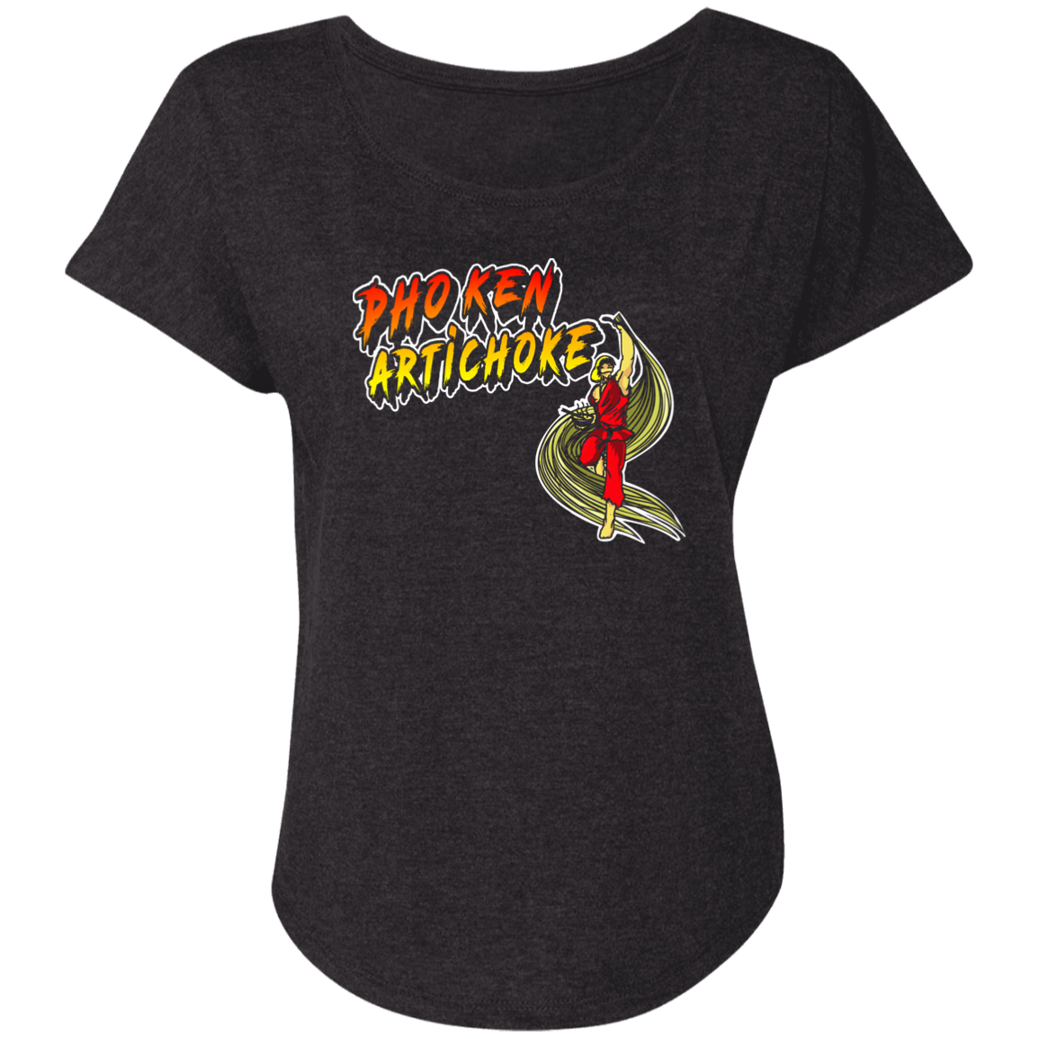 ArtichokeUSA Custom Design. Pho Ken Artichoke. Street Fighter Parody. Gaming. Ladies' Triblend Dolman Sleeve