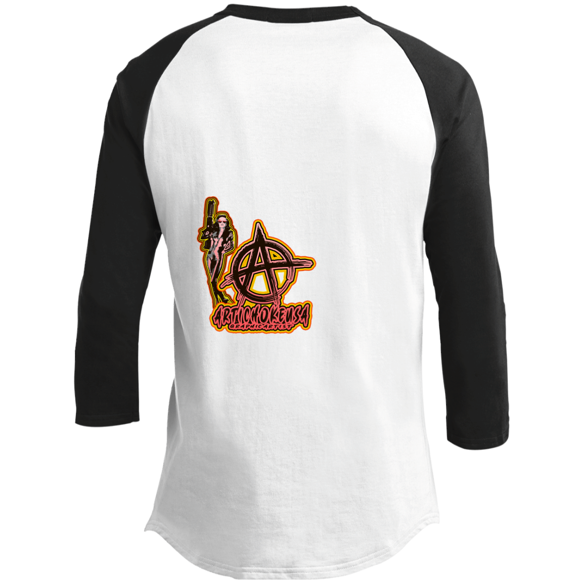 ArtichokeUSA Character and Font design. Let's Create Your Own Team Design Today. Mary Boom Boom. Men's 3/4 Raglan Sleeve Shirt