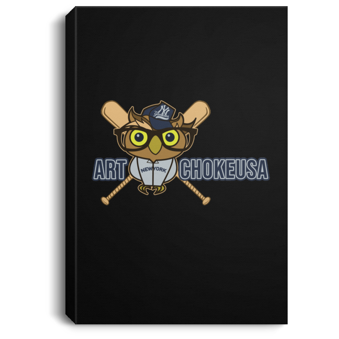 ArtichokeUSA Character and Font design. New York Owl. NY Yankees Fan Art. Let's Create Your Own Team Design Today. Portrait Canvas .75in Frame