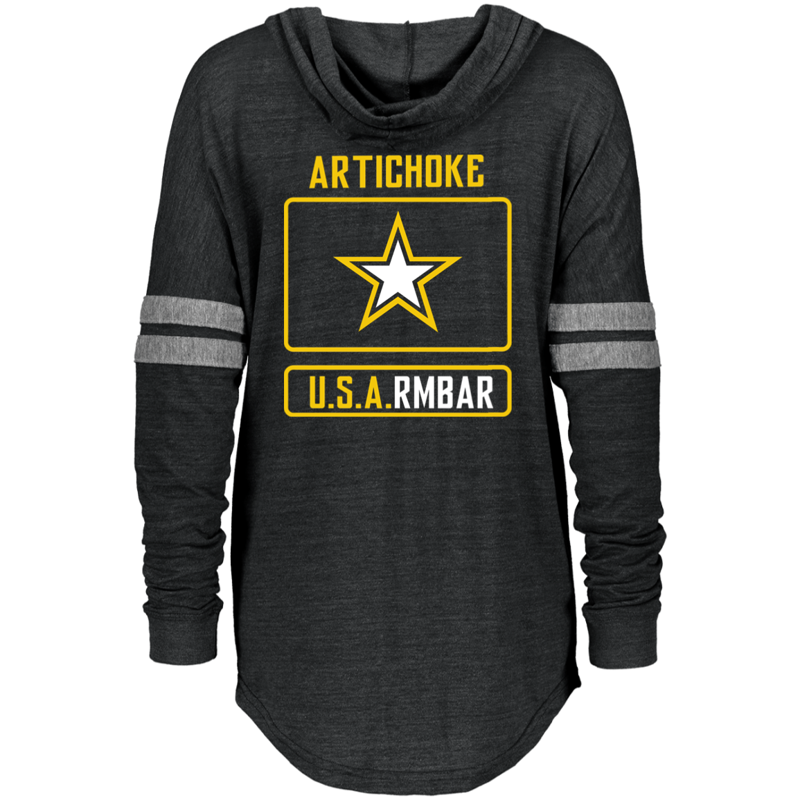 ArtichokeUSA Custom Design #54. Artichoke USArmbar. US Army Parody. Ladies Hooded Low Key Pullover
