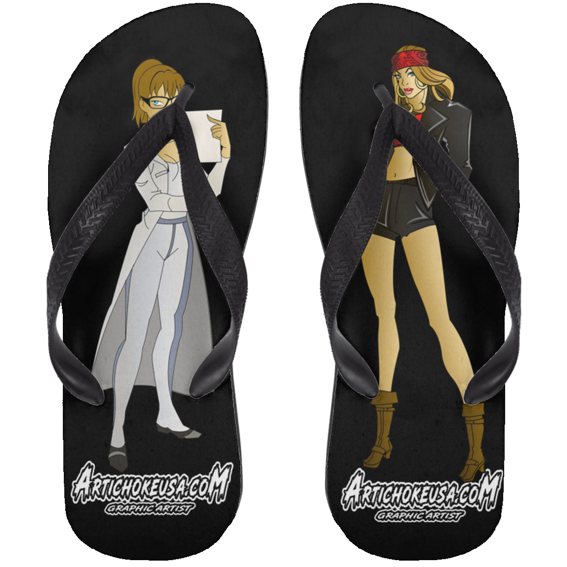 ArtichokeUSA Custom Design. Façade: (Noun) A false appearance that makes someone or something seem more pleasant or better than they really are. Adult Flip Flops