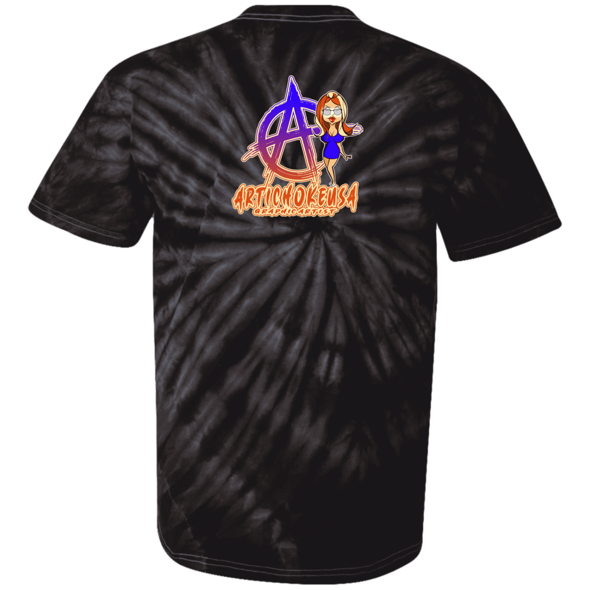 ArtichokeUSA Character and Font Design. Let’s Create Your Own Design Today. Blue Girl. 100% Cotton Tie Dye T-Shirt