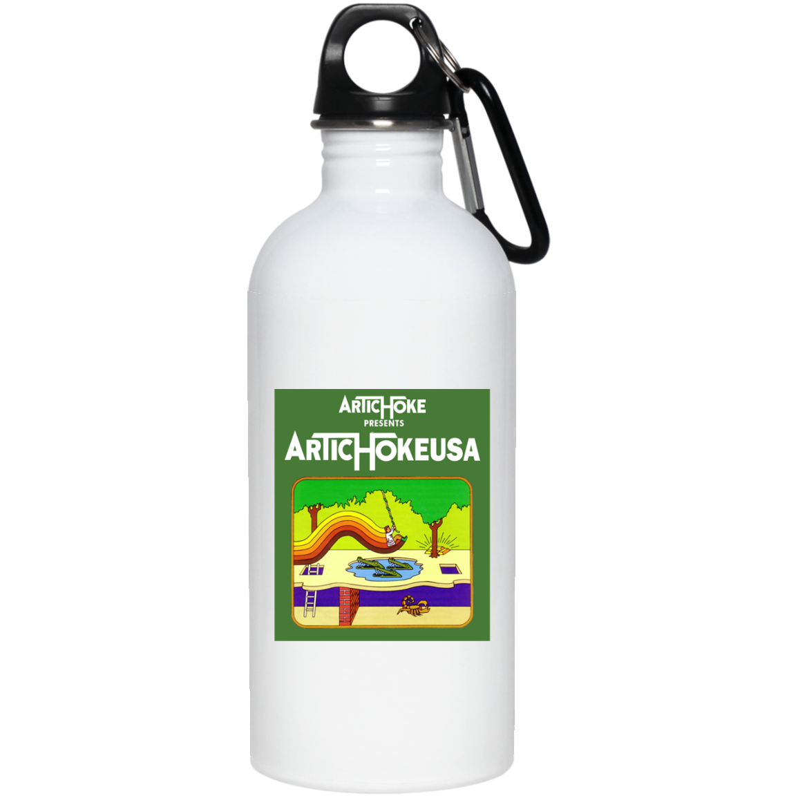 ArtichokeUSA Custom Design. Pitfall Game. Activision Parody. Ladies' Soft Style Hoodie 20 oz. Stainless Steel Water Bottle