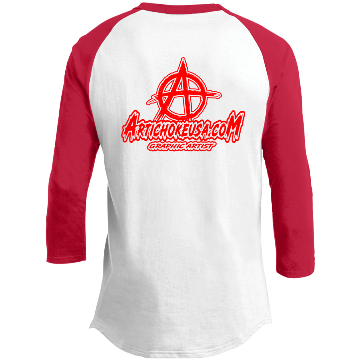 ArtichokeUSA Custom Design. Metallica Style Logo. Let's Make One For Your Project. Men's 3/4 Raglan Sleeve Shirt