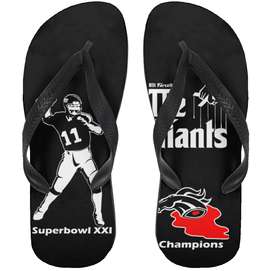 ArtichokeUSA Custom Design. Godfather Simms. NY Giants Superbowl XXI Champions. Adult Flip Flops