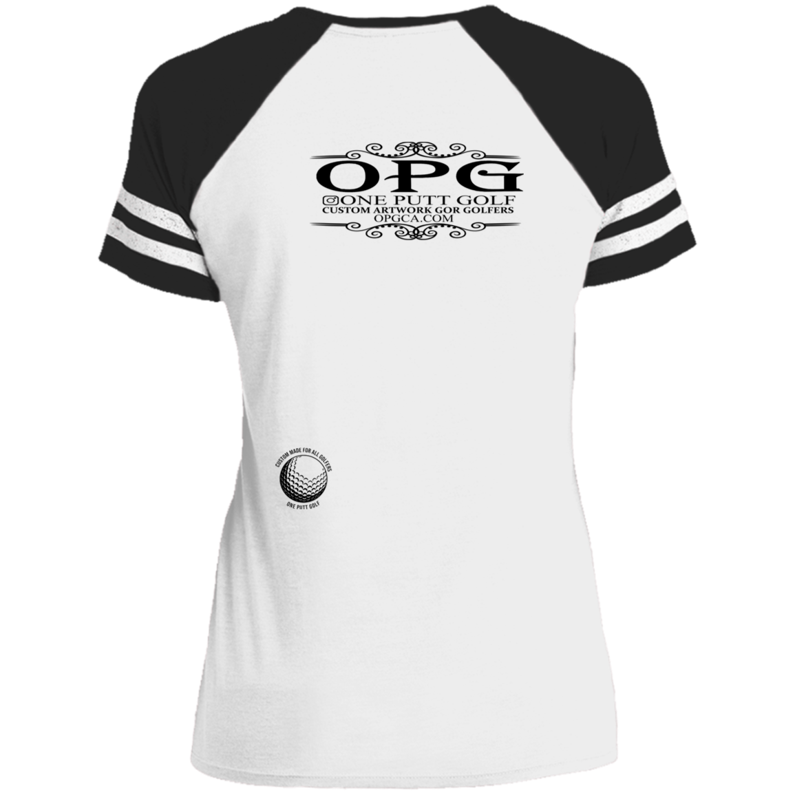 OPG Custom Design #22. One Putt / One Love Parody with Fan Art. Female Edition. Ladies' Game V-Neck T-Shirt