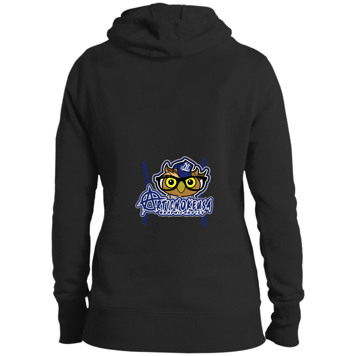 ArtichokeUSA Character and Font design. New York Owl. NY Yankees Fan Art. Let's Create Your Own Team Design Today. Ladies' Pullover Hooded Sweatshirt