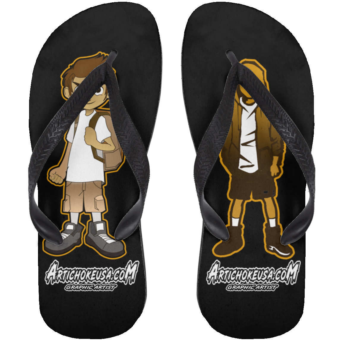 ArtichokeUSA Custom Design. Façade: (Noun) A false appearance that makes someone or something seem more pleasant or better than they really are. Adult Flip Flops