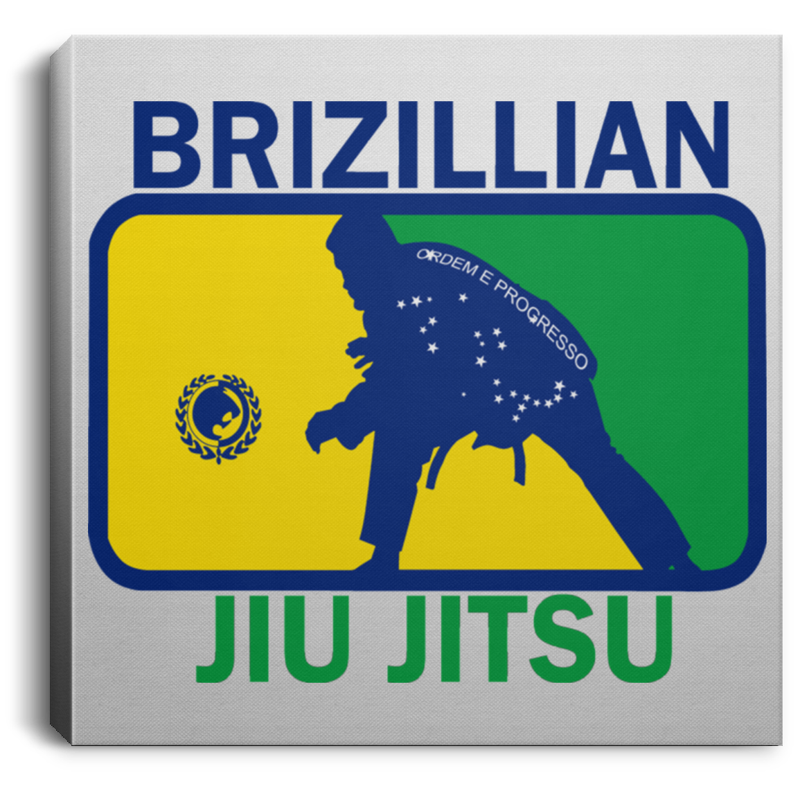 Artichoke Fight Gear Custom Design #5. BJJ MLB Brazil Flag Colors. Parody v2. Square Canvas .75in Frame