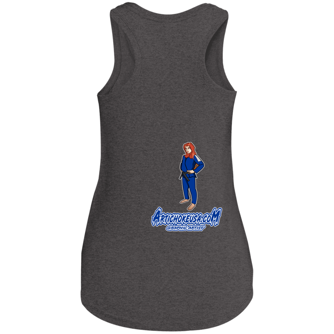ArtichokeUSA Character and Font design. Let's Create Your Own Team Design Today. Amber. Ladies' Tri Racerback Tank
