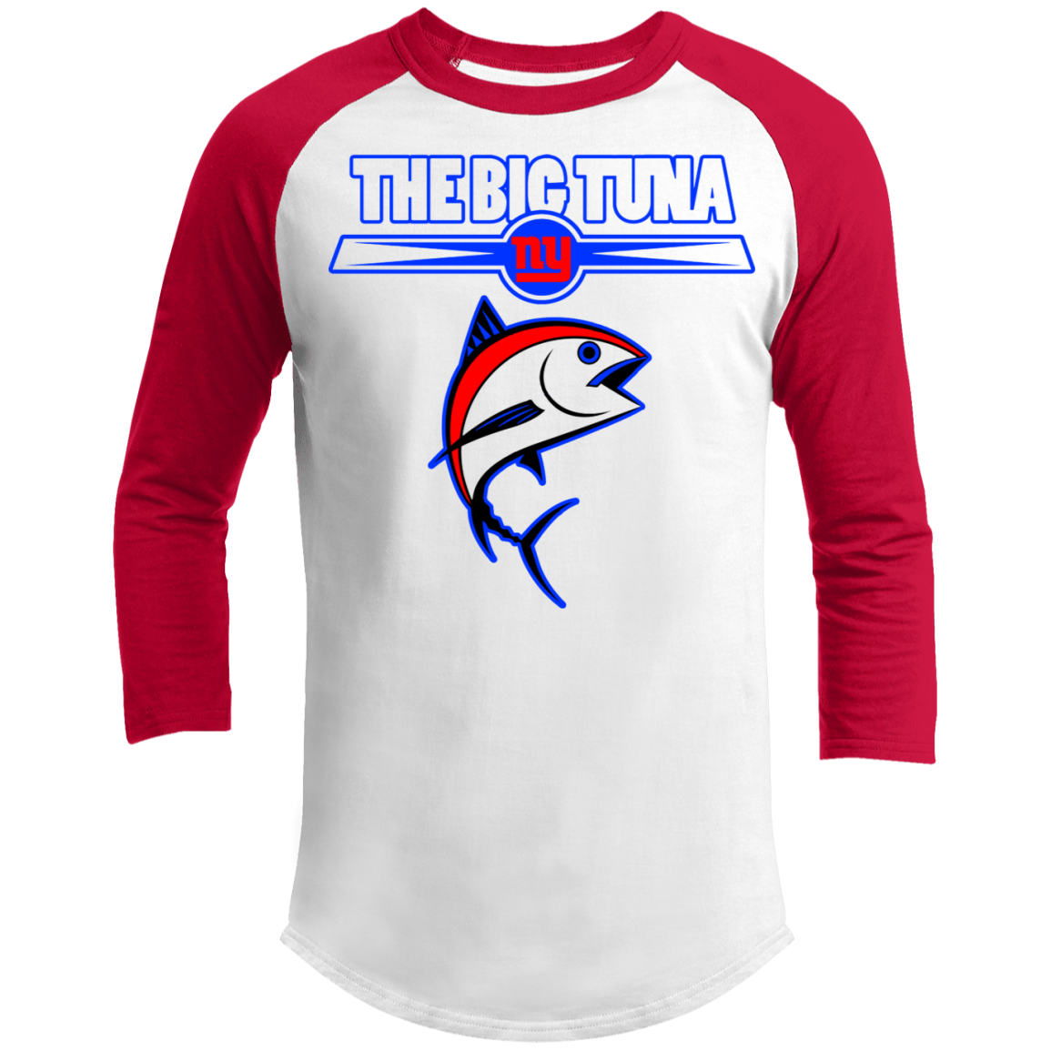 ArtichokeUSA Custom Design. The Big Tuna. Bill Parcell Tribute. NY Giants Fan Art. 3/4 Raglan Sleeve Shirt