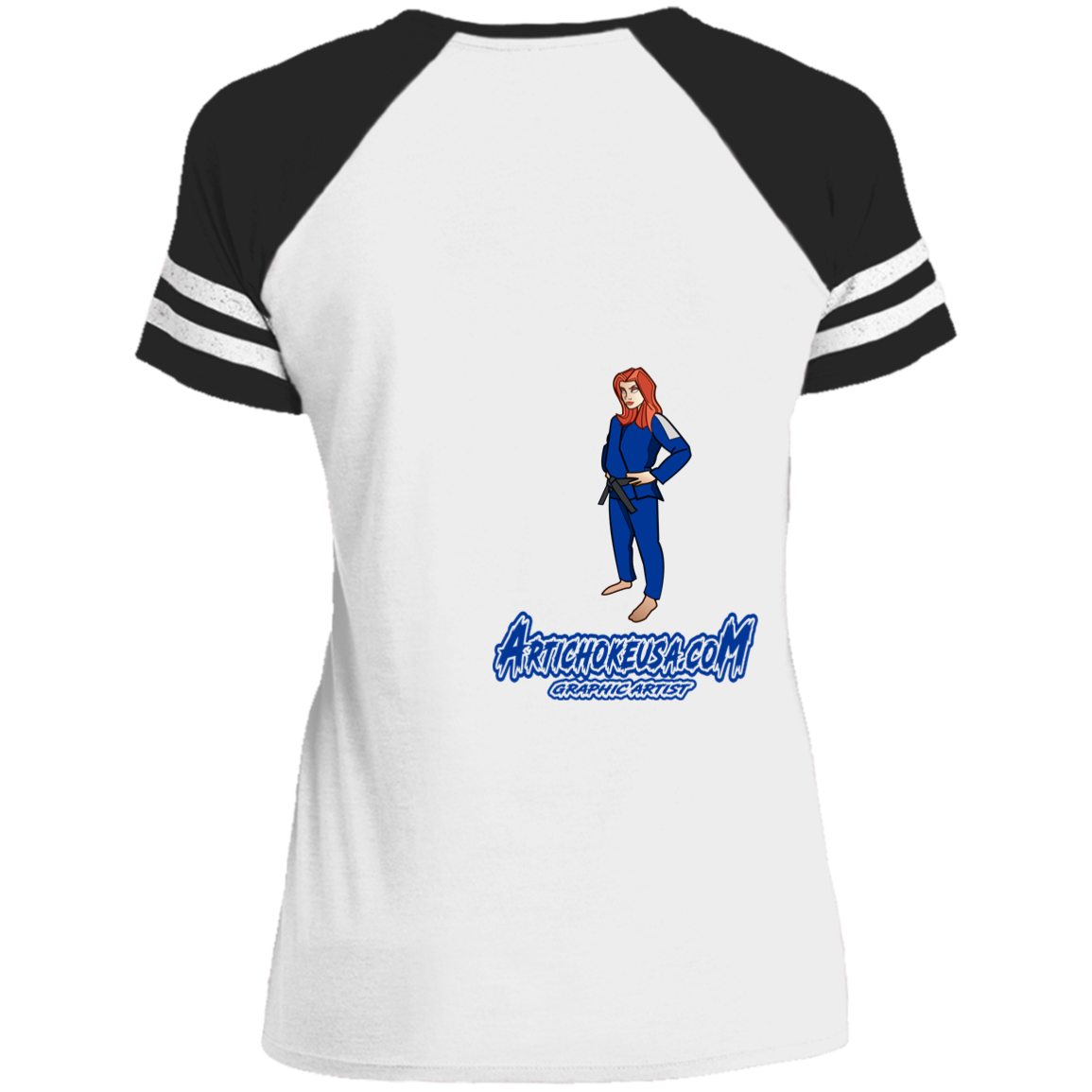 ArtichokeUSA Character and Font design. Let's Create Your Own Team Design Today. Amber. Ladies' Game V-Neck T-Shirt