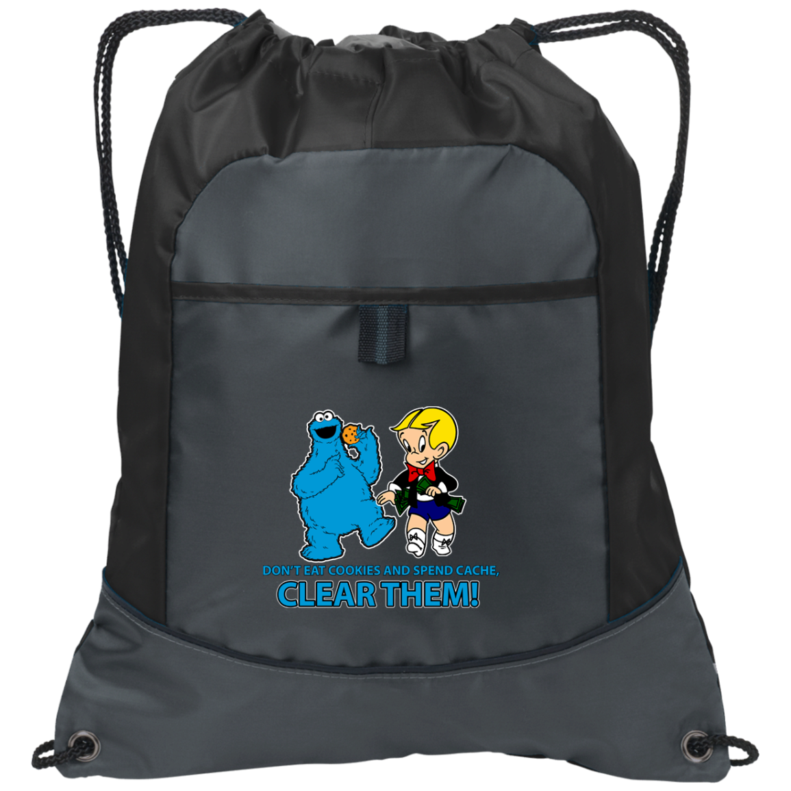 ArtichokeUSA Custom Design. Don't Eat Cookies And Spend Cache! Delete Them! Cookie Monster and Richie Rich Fan Art/Parody. Pocket Cinch Pack