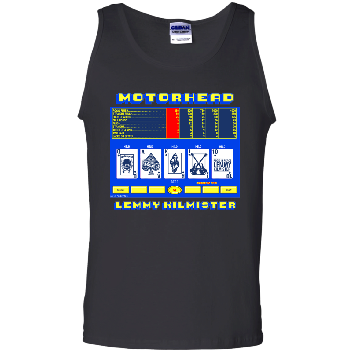 ArtichokeUSA Custom Design. Motorhead's Lemmy Kilmister's Favorite Video Poker Machine. Rock in Peace! Men's 100% Cotton Tank Top