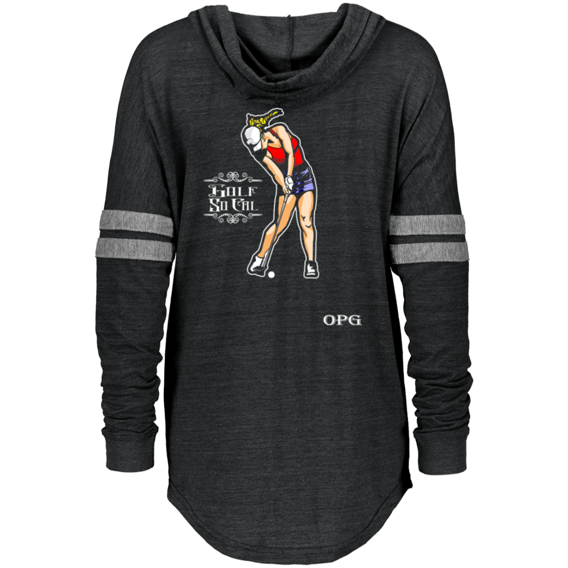 OPG Custom Design #9. Drive it. Chip it. One Putt Golf It. Golf So. Cal. Ladies Hooded Low Key Pullover