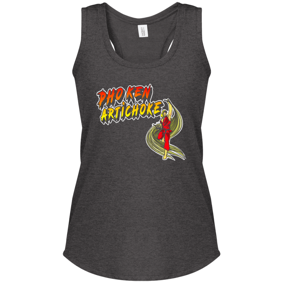 ArtichokeUSA Custom Design. Pho Ken Artichoke. Street Fighter Parody. Gaming. Ladies' Tri Racerback Tank