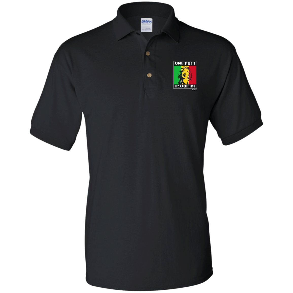 OPG Custom Design #22. One Putt / One Love Parody with Fan Art. Female Edition. Jersey Polo Shirt