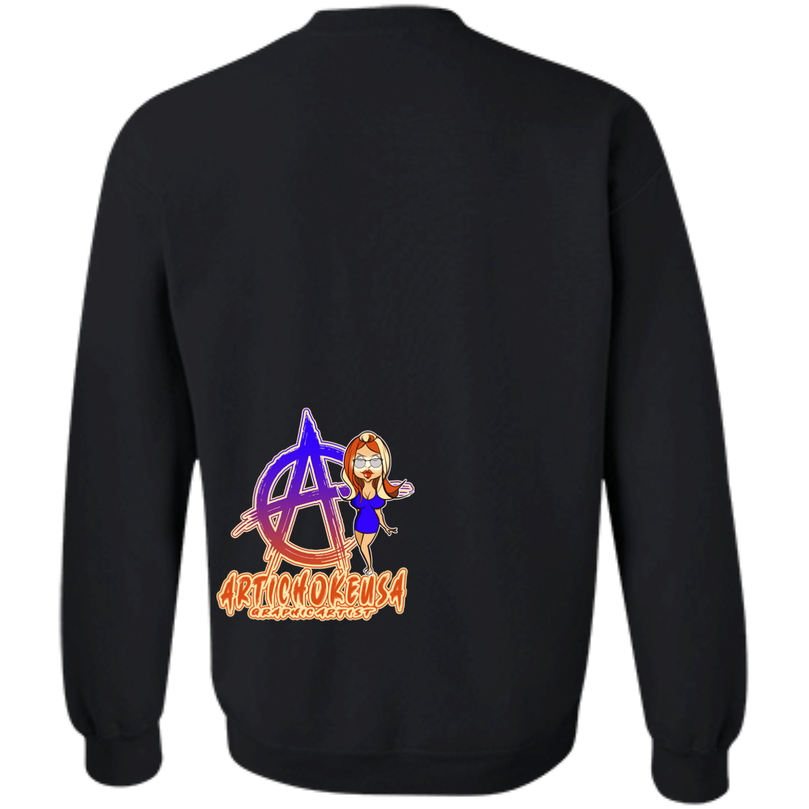 ArtichokeUSA Character and Font Design. Let’s Create Your Own Design Today. Blue Girl. Crewneck Pullover Sweatshirt
