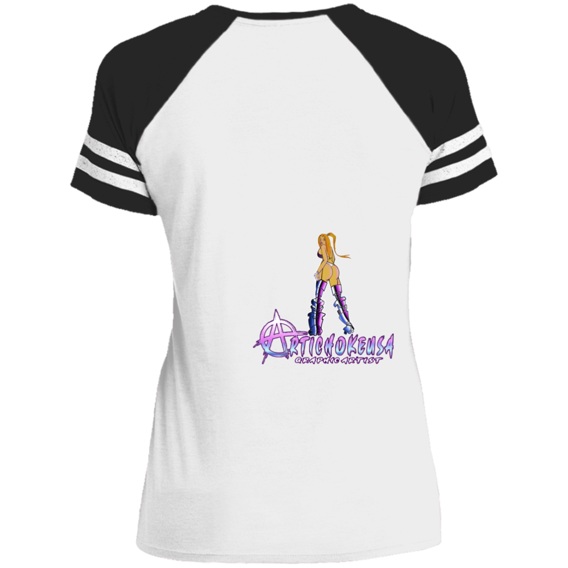 ArtichokeUSA Character and Font design. Let's Create Your Own Team Design Today. Dama de Croma. Ladies' Game V-Neck T-Shirt