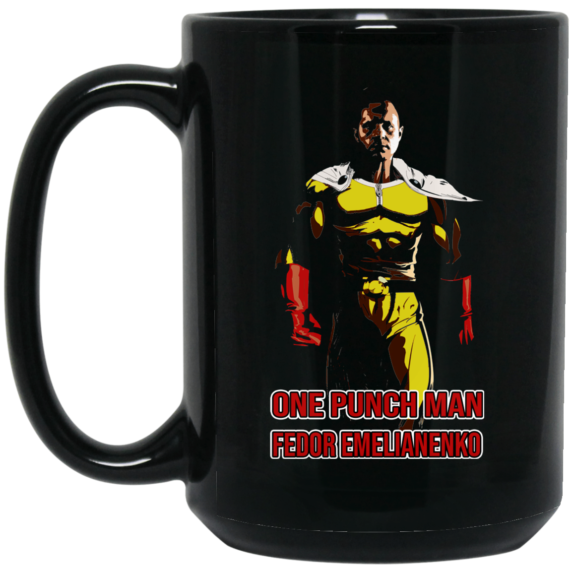ArtichokeUSA Custom Design. One Punch Fedor. Fedor Emelianenko/One Punch Man Fan Art. 15 oz. Black Mug