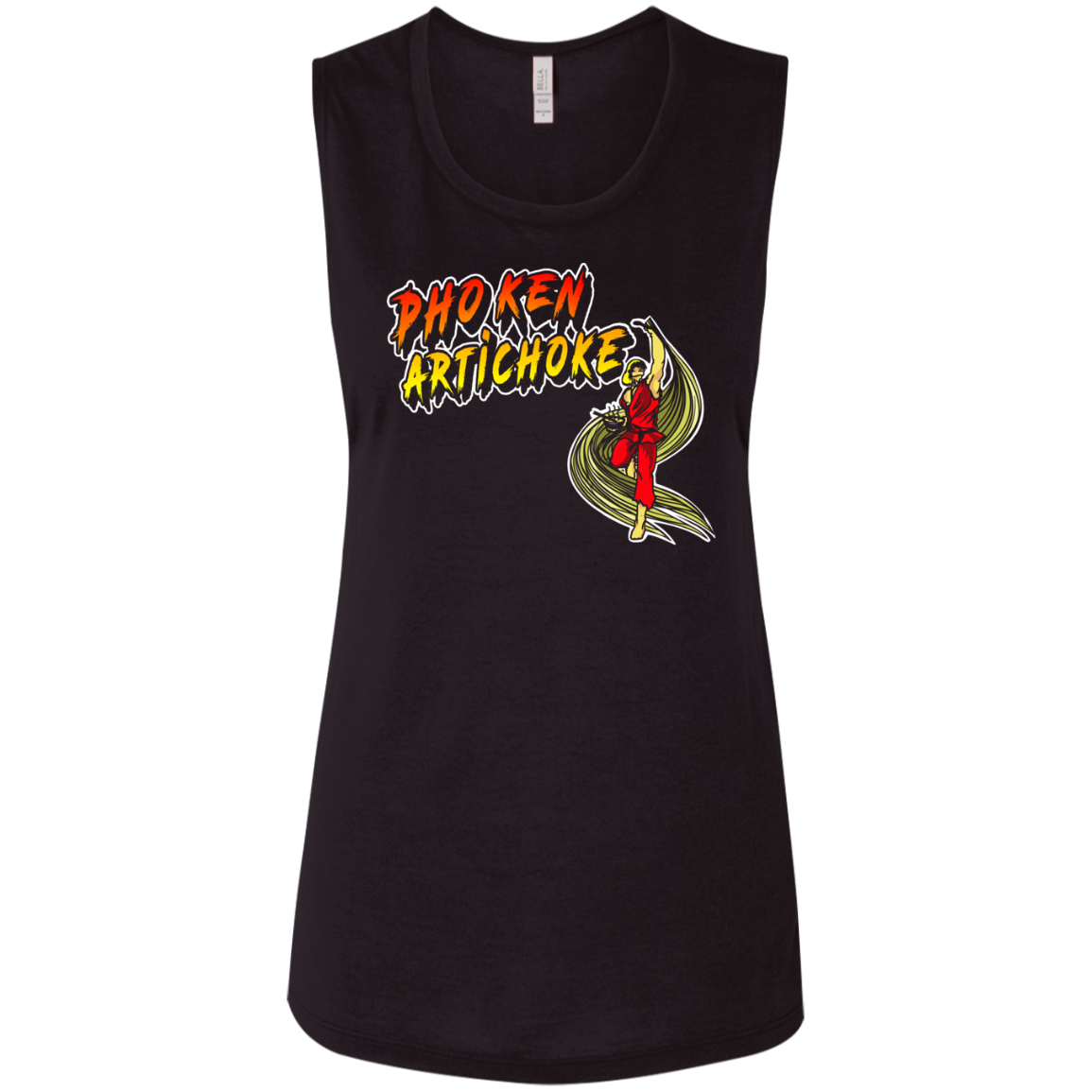 ArtichokeUSA Custom Design. Pho Ken Artichoke. Street Fighter Parody. Gaming. Ladies' Flowy Muscle Tank
