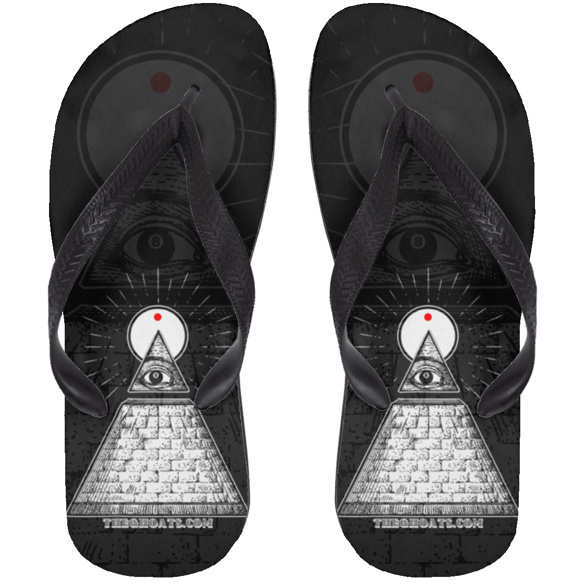 The GHOATS custom design #10. All Seeing Eye. Adult Flip Flops