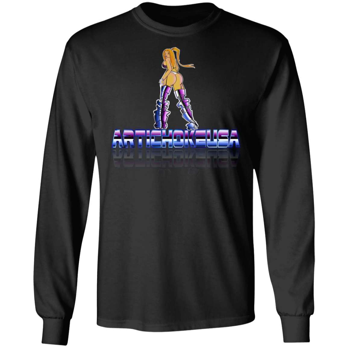 ArtichokeUSA Character and Font design. Let's Create Your Own Team Design Today. Dama de Croma. Long Sleeve 100% Cotton T-Shirt