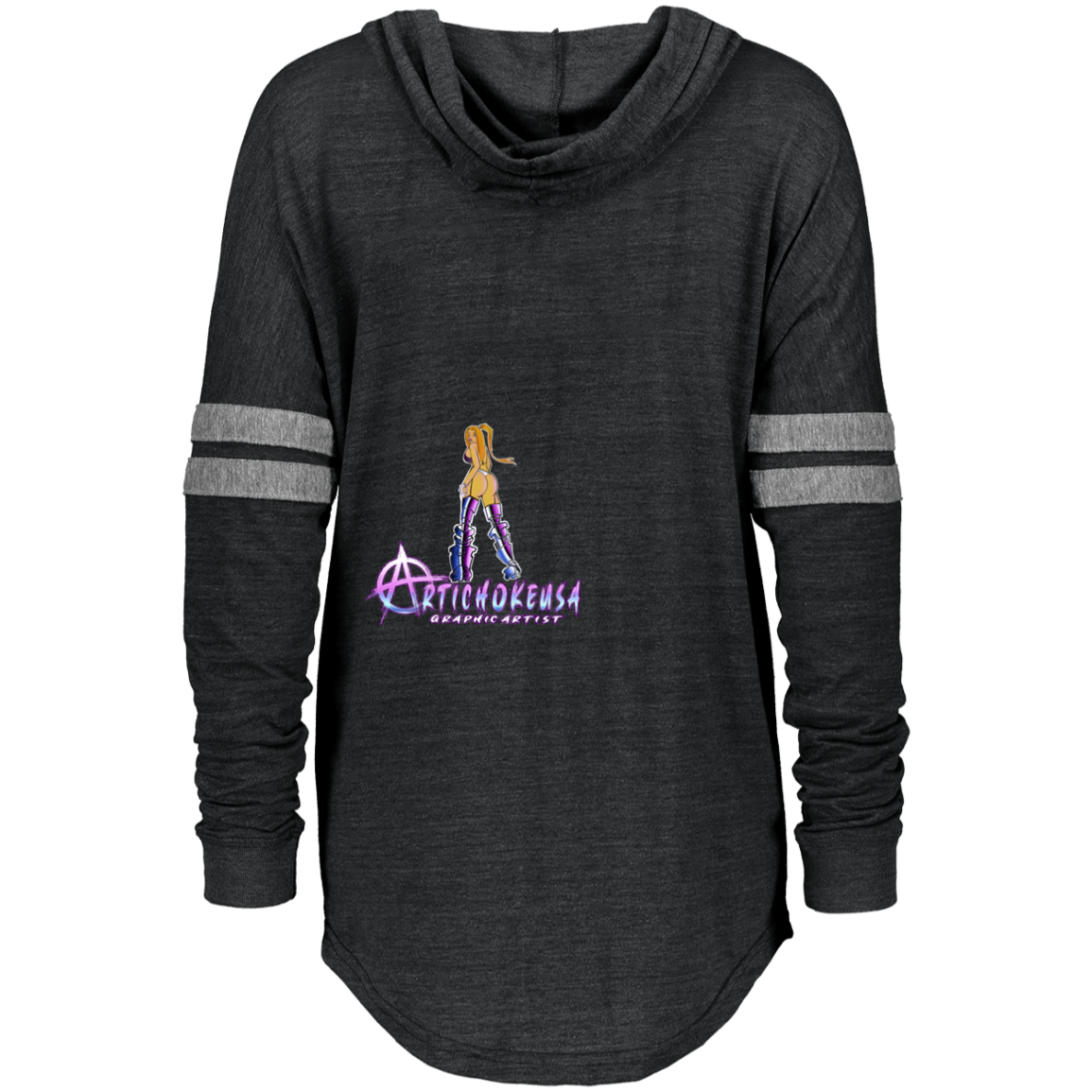 ArtichokeUSA Character and Font design. Let's Create Your Own Team Design Today. Dama de Croma. Ladies Hooded Pullover