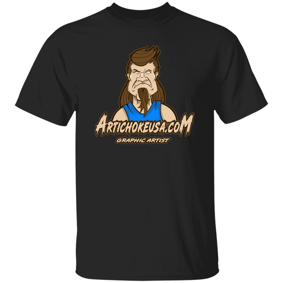 ArtichokeUSA Character and Font design. Let's Create Your Own Team Design Today. Mullet Mike. 100% Cotton T-Shirt