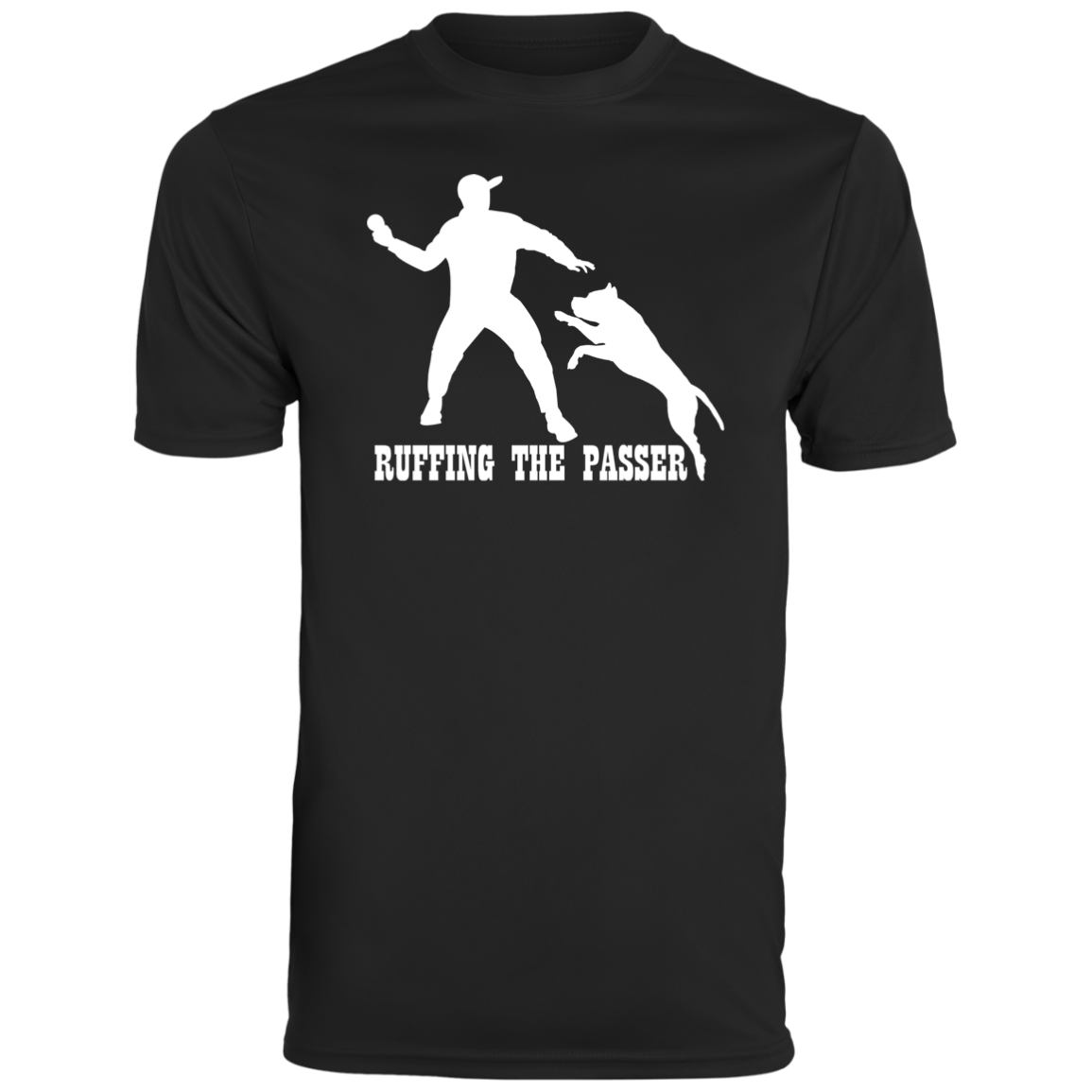 ArtichokeUSA Custom Design. Ruffing the Passer. Pitbull Edition. Male Version. Men's Moisture-Wicking Tee