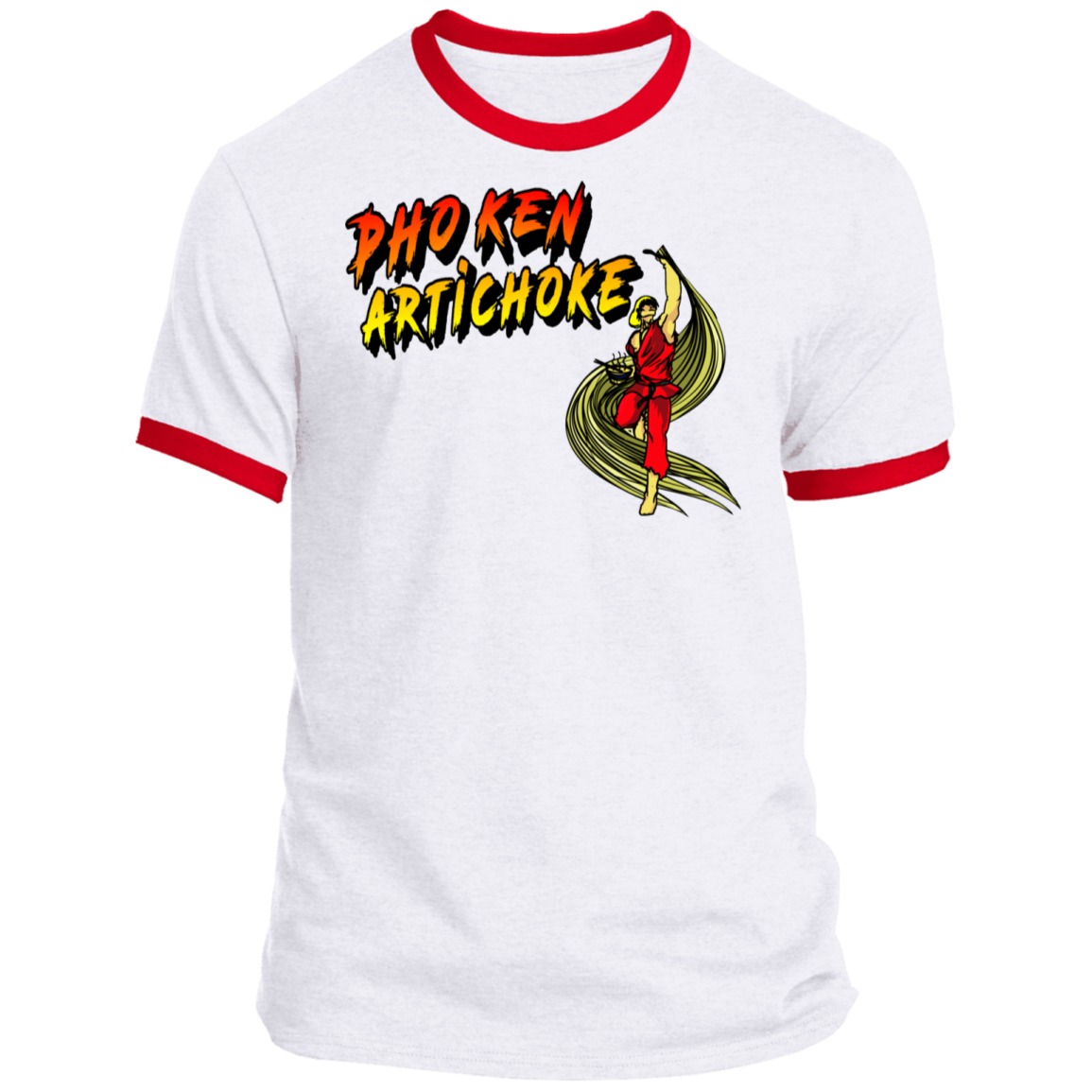 ArtichokeUSA Custom Design. Pho Ken Artichoke. Street Fighter Parody. Gaming. Ringer Tee
