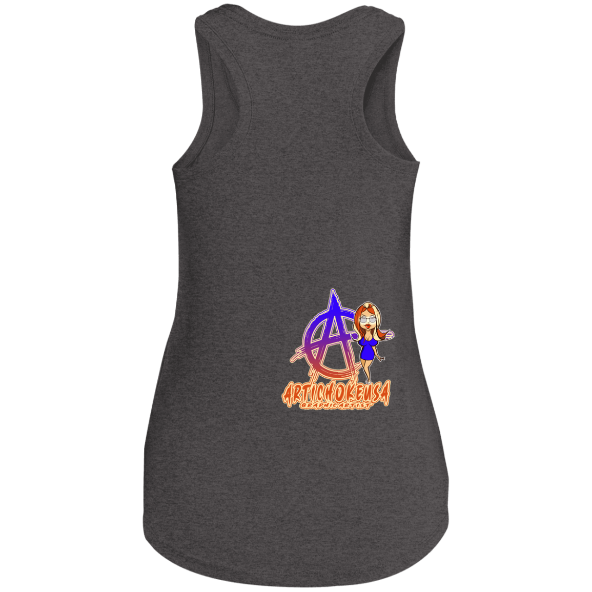ArtichokeUSA Character and Font Design. Let’s Create Your Own Design Today. Blue Girl. Ladies' Tri Racerback Tank