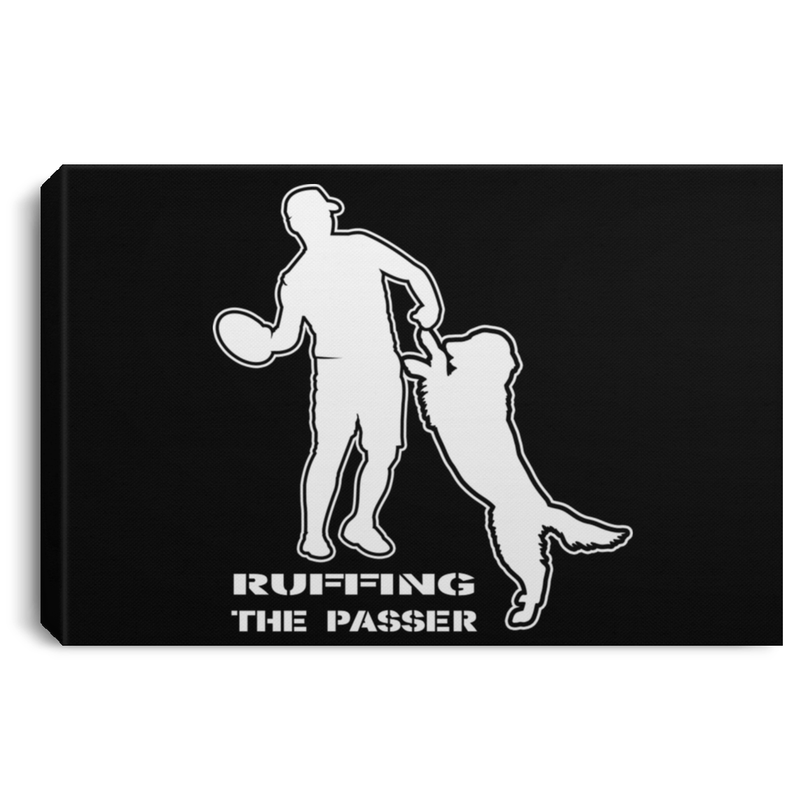 ArtichokeUSA Custom Design. Ruffing the Passer. Golden Lab Edition. Landscape Canvas .75in Frame