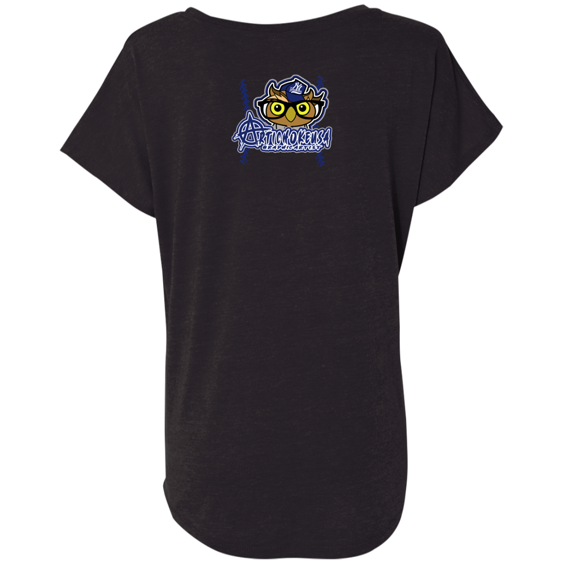 ArtichokeUSA Character and Font design. New York Owl. NY Yankees Fan Art. Let's Create Your Own Team Design Today. Ladies' Triblend Dolman Sleeve