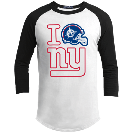 ArtichokeUSA Custom Design. I Helmet NY. Fan Art. Youth 3/4 Raglan Sleeve Shirt