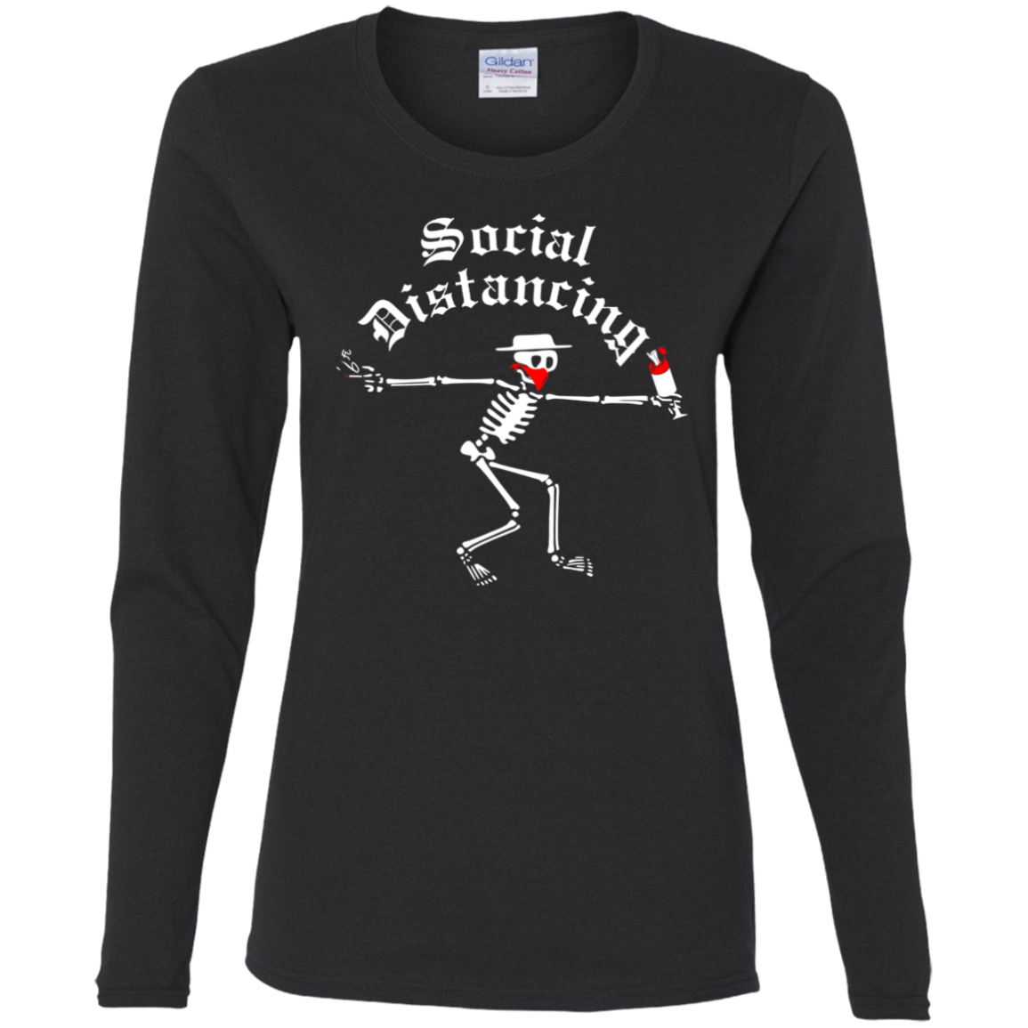 ArtichokeUSA Custom Design. Social Distancing. Social Distortion Parody. Ladies' 100% Cotton Long Sleeve T-Shirt