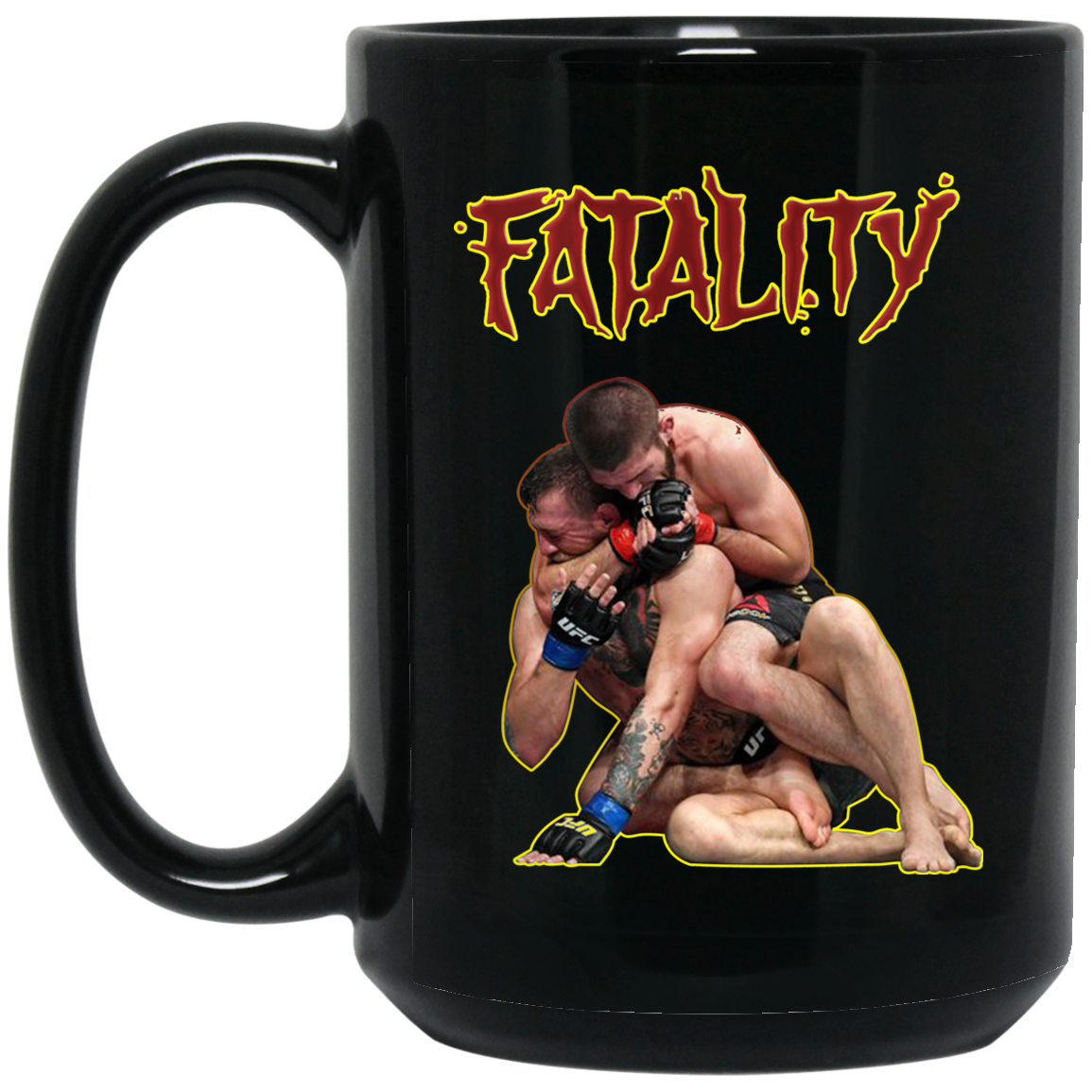 Artichoke Fight Gear Custom Design #11. Fatality. Mortal Kombat Parody. MMA. 15 oz. Black Mug
