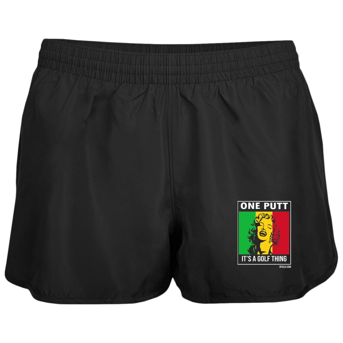 OPG Custom Design #22. One Putt / One Love Parody with Fan Art. Female Edition. Ladies' Wayfarer Running Shorts