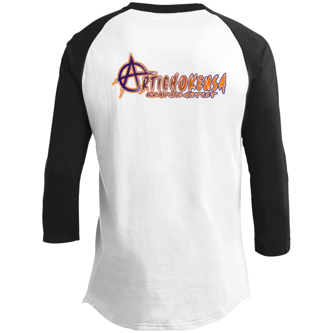 ArtichokeUSA Character and Font design. Let's Create Your Own Team Design Today. Arthur. Men's 3/4 Raglan Sleeve Shirt