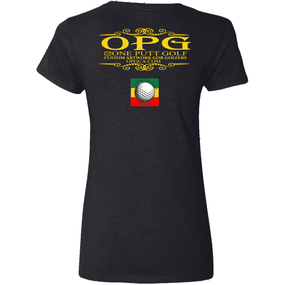 OPG Custom Design #22. One Putt / One Love Parody with Fan Art. Female Edition. Ladies' 100% Cotton V-Neck T-Shirt