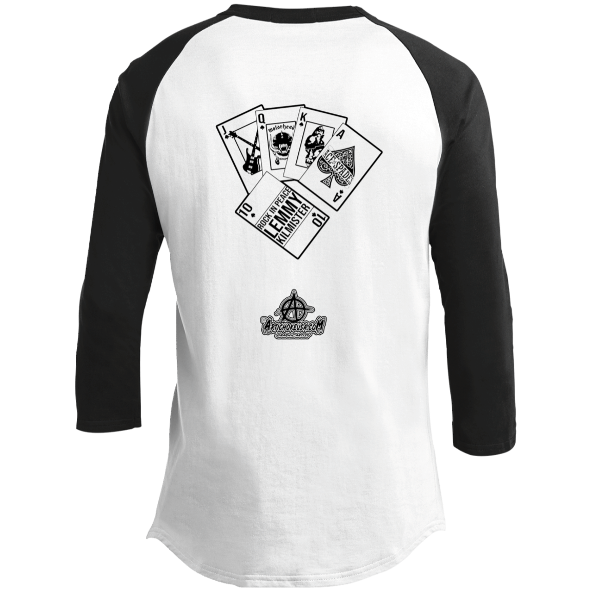 ArtichokeUSA Custom Design. Lemmy Kilmister "Ace of Spades" Tribute Fan Art Version 2 of 2. Youth 3/4 Raglan Sleeve Shirt