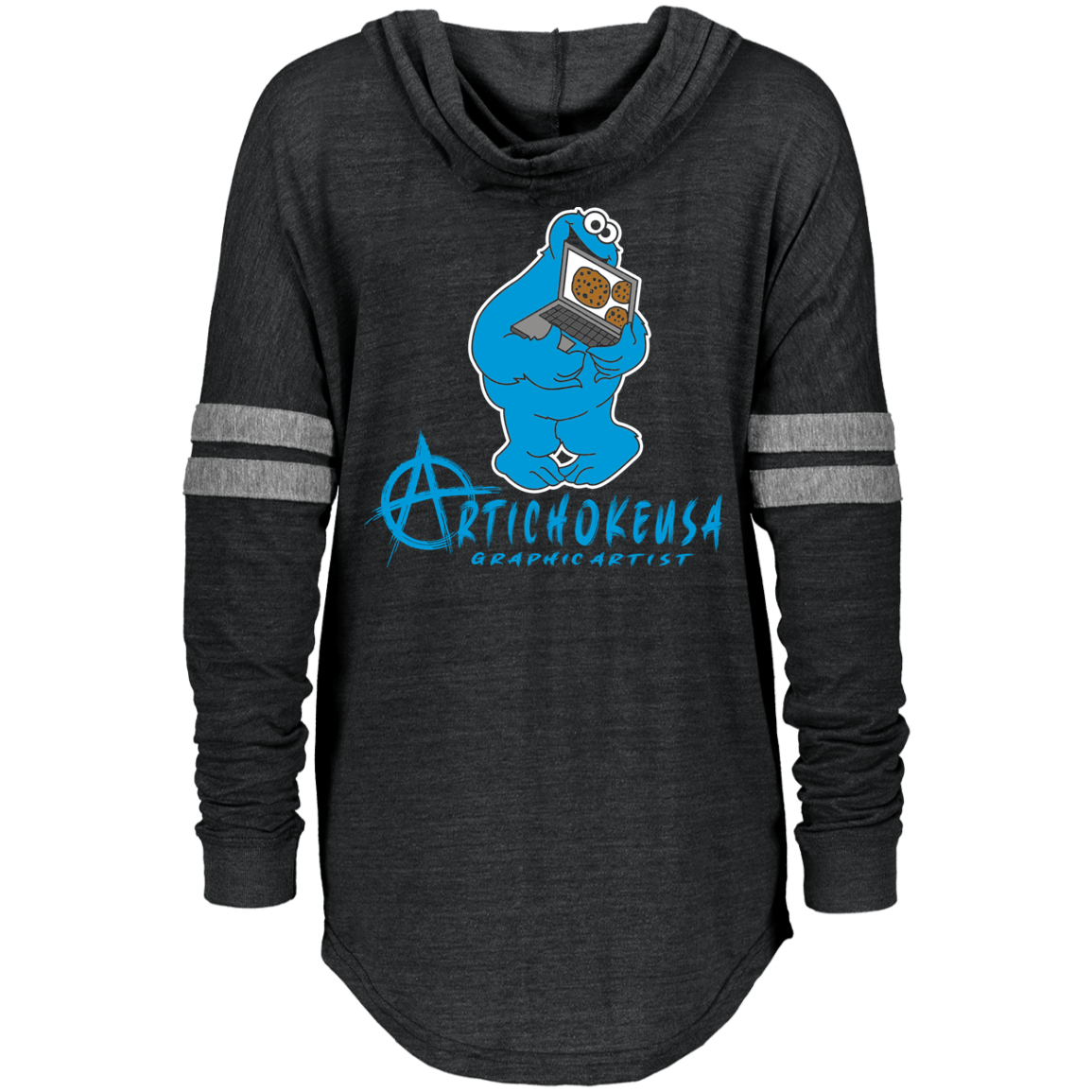 ArtichokeUSA Custom Design #55. DelEATing Cookes. IT humor. Cookie Monster Parody. Ladies Hooded Low Key Pullover