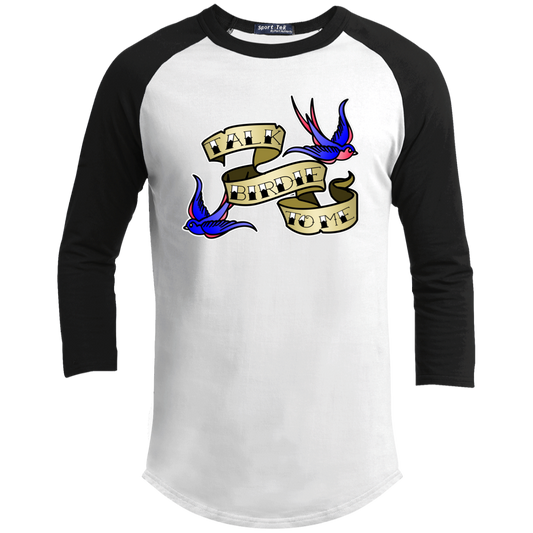 ZZZ#25 OPG Custom Designs. Talk Birdie to Me. Youth 3/4 Raglan Sleeve Shirt