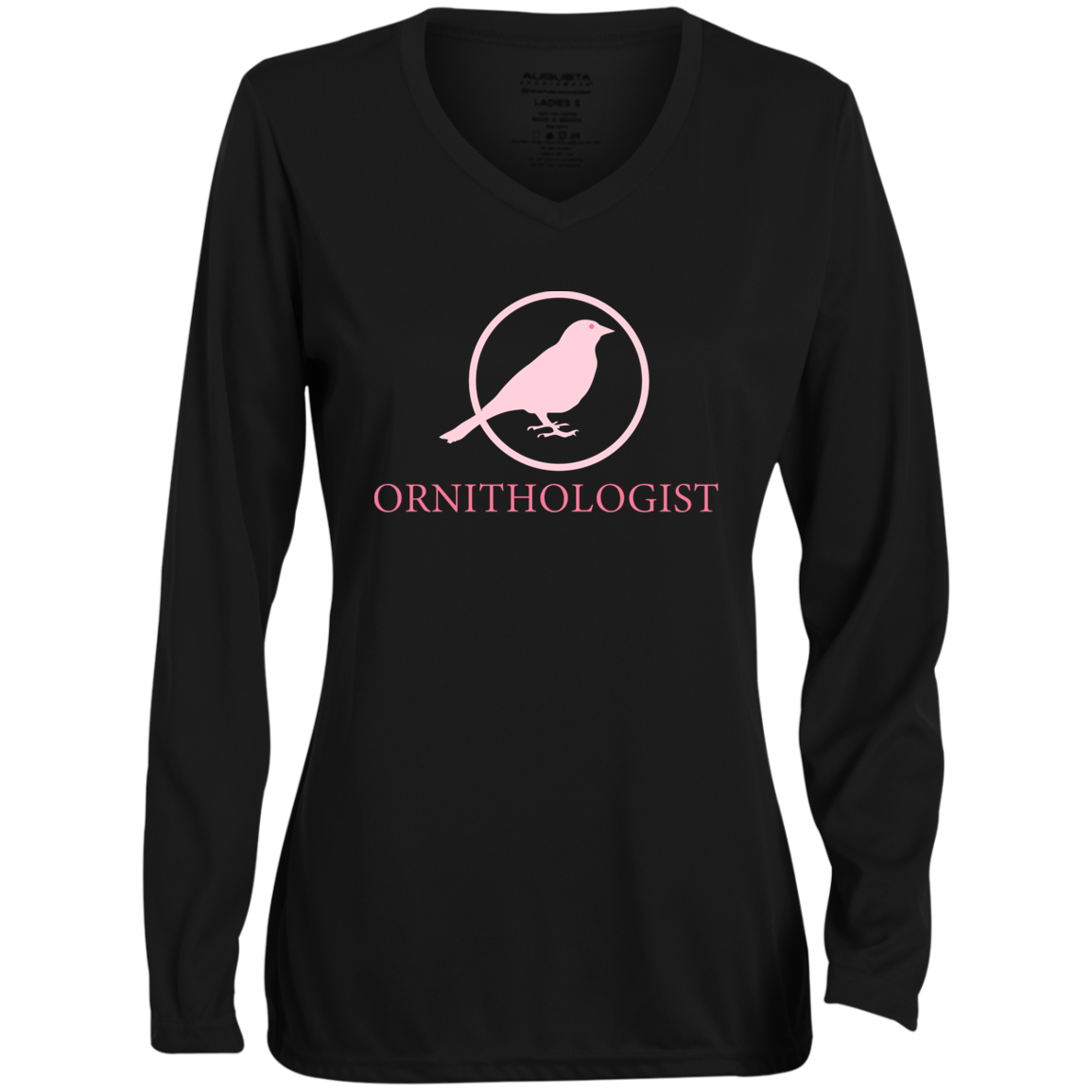 OPG Custom Design # 24. Ornithologist. A person who studies or is an expert on birds. Ladies' Moisture-Wicking Long Sleeve V-Neck Tee