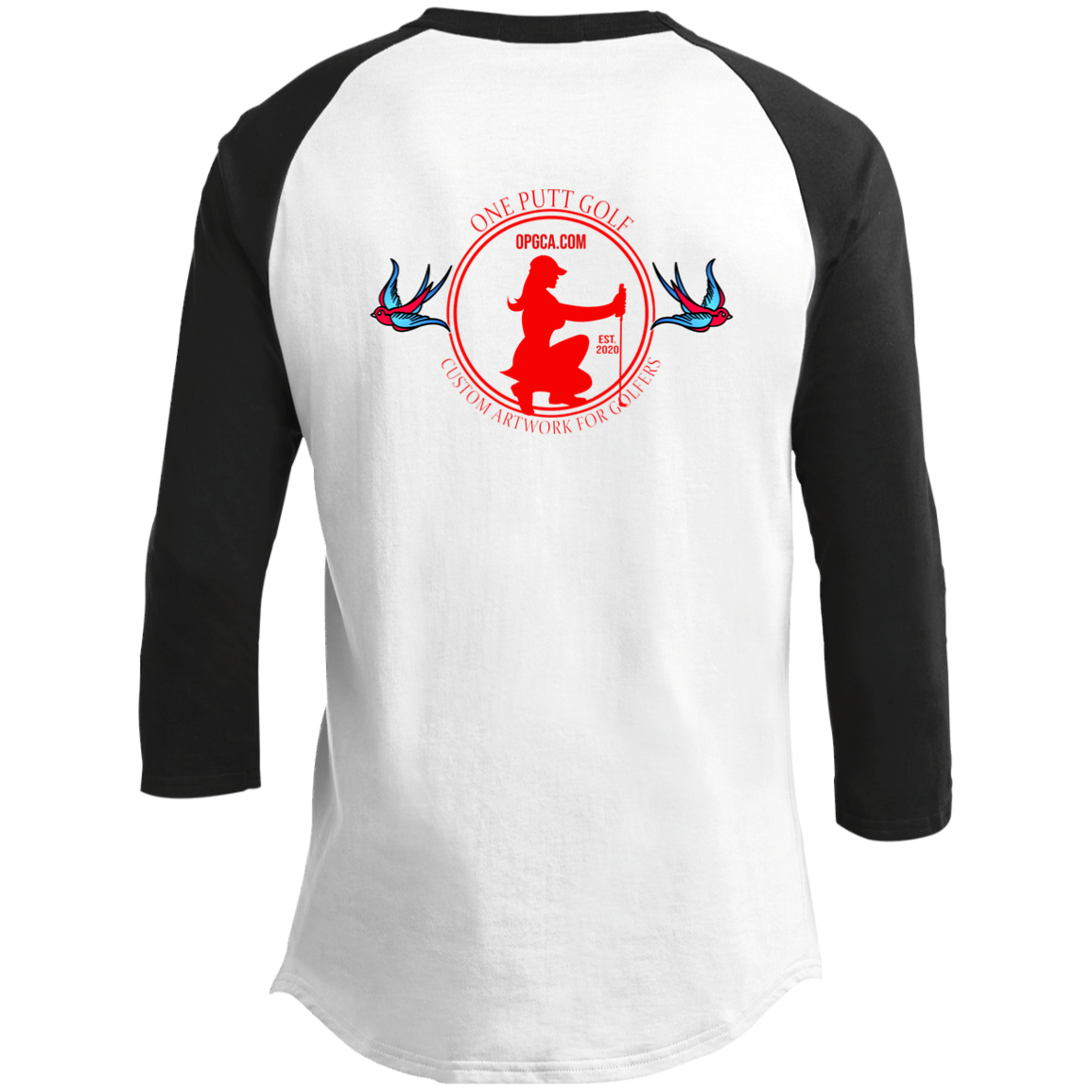 ZZZ#25 OPG Custom Designs. Talk Birdie to Me. Youth 3/4 Raglan Sleeve Shirt