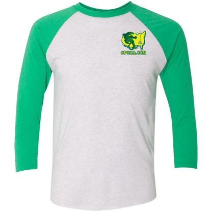 OPG Custom Design #26. Tiger Woods Fan Art. 2019 Master's Champion. Tri-Blend 3/4 Sleeve Raglan T-Shirt