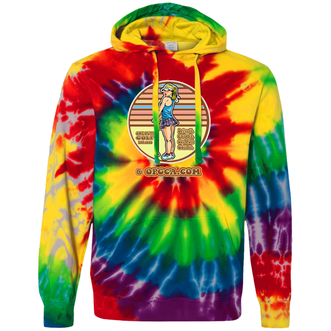OPG Custom Design #28. Drive it. Chip it. One Putt golf it. Tie-Dyed Pullover Hoodie