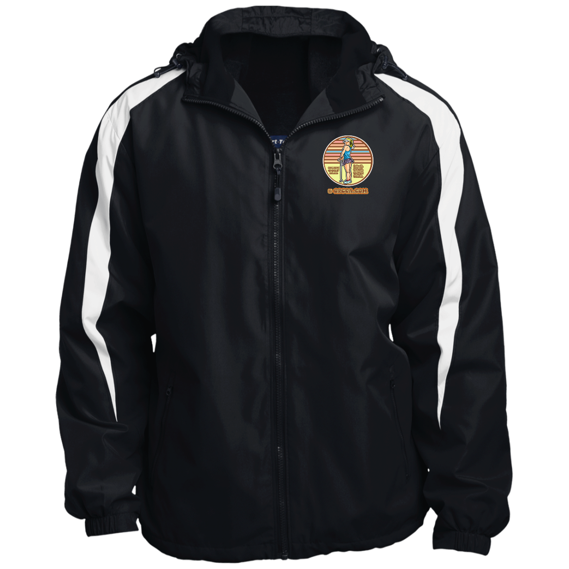 OPG Custom Design #28. Drive it. Chip it. One Putt golf it. Fleece Lined Colorblock Hooded Jacket